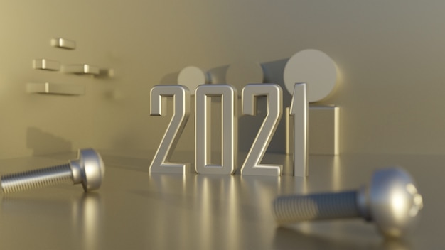 2021 New year 3D Number of Steel background