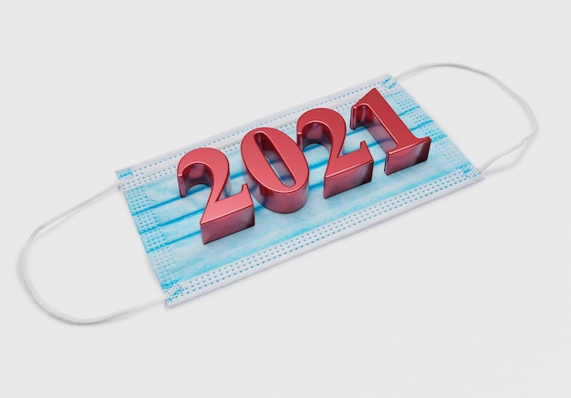 의료 마스크에 2021 년 새해 숫자 거짓말