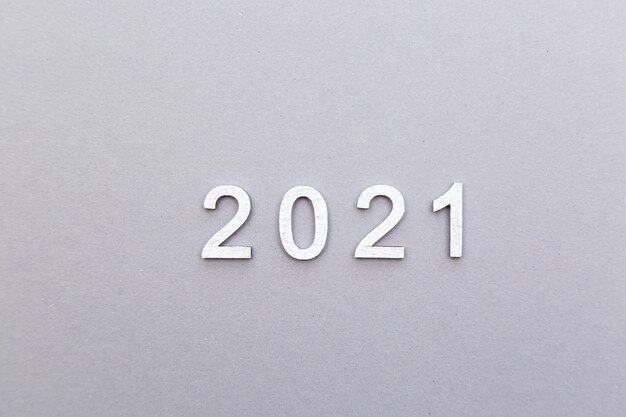 2021 silver numbers on a grey background  New year and Christmas concept