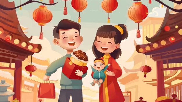 Photo in 2021 this cute asian family is shopping in a traditional market translating as 27th december hurry to the market