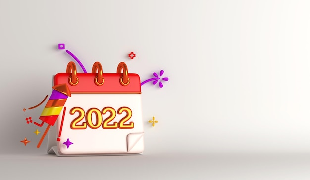 2022 Gelukkig nieuwjaar decoratie achtergrond met vuurwerk raket kalender datum