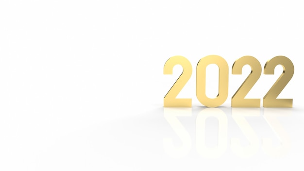 새해 복 많이 받으세요 콘텐츠 3d 렌더링을위한 흰색 배경에 2022 골드