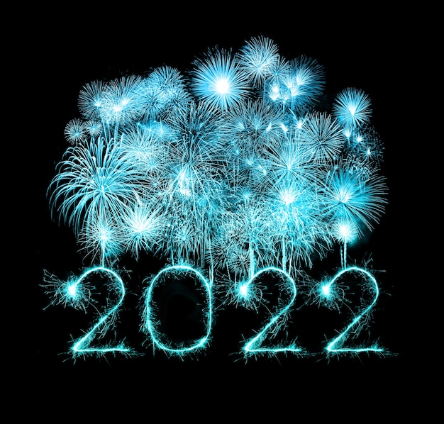 2022 happy new year fireworks written sparkling sparklers at night