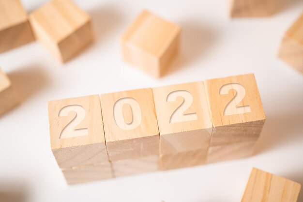 2022 hout blok op witte achtergrond