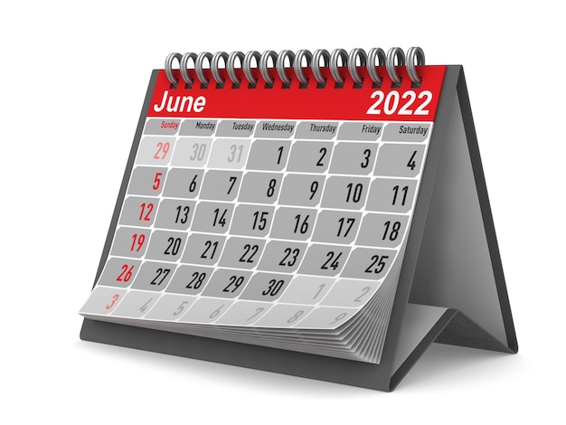 2022 jaar. Kalender voor juni. Geïsoleerde 3D illustratie