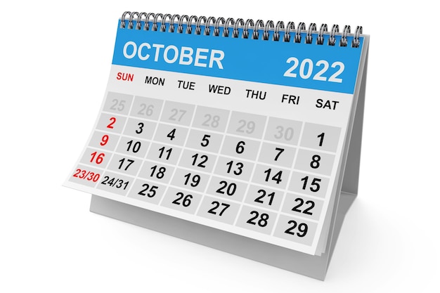 2022 jaar oktober kalender 3D-rendering