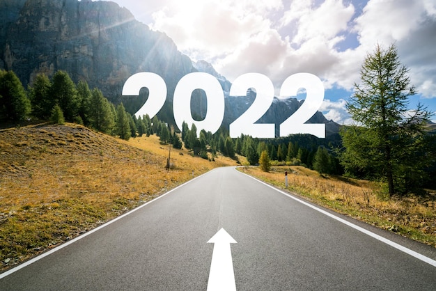 2022 New Year road trip travel and future vision concept