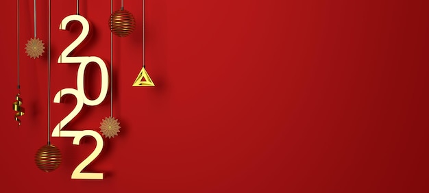 2022年スノーフレーク黄金色赤抽象的な背景コピースペース空の空白の記号記号メリークリスマス明けましておめでとうございます31日12月冬の季節挨拶お祝いfestival3dレンダリング