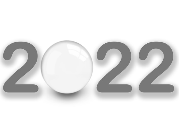 2022 год со стеклянной сферой, прозрачной на белом фоне