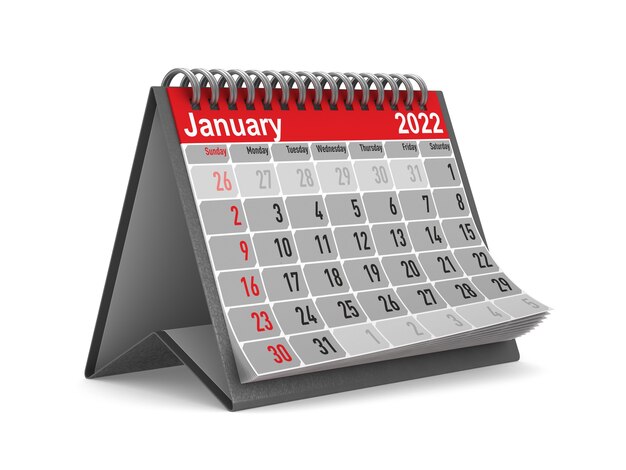 2022 year. Calendar for January. Isolated 3D illustration