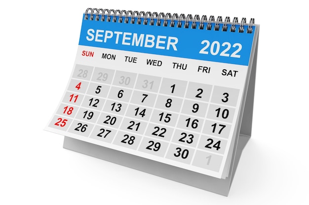 2022 anno settembre calendario 3d rendering