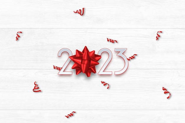 2023 Creative background numbers confetti gifts Holiday card magazine style banner website header web poster template for advertising poster 3D illustration 3D render