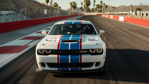 Photo 2023 dodge challenger white with red and blue stripes