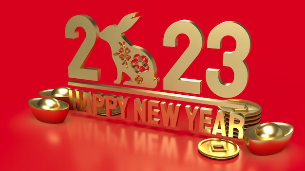 The 2023 gold for year of the rabbit 3d rendering