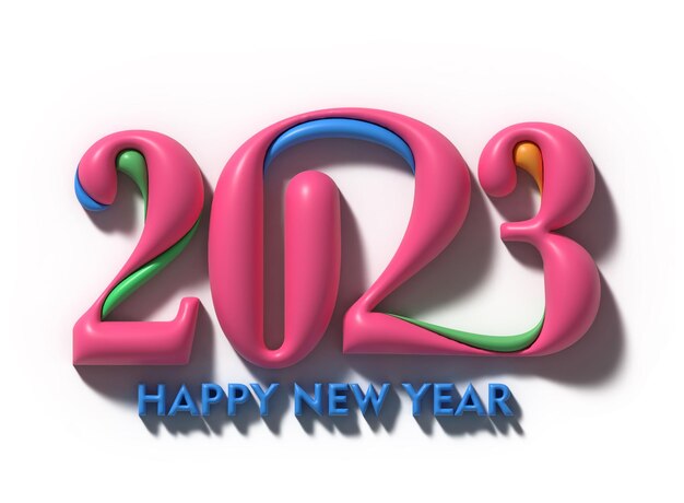 2023 Happy New Year 3D tekst typografie Design Element Flyer Poster Wallpaper achtergrond.