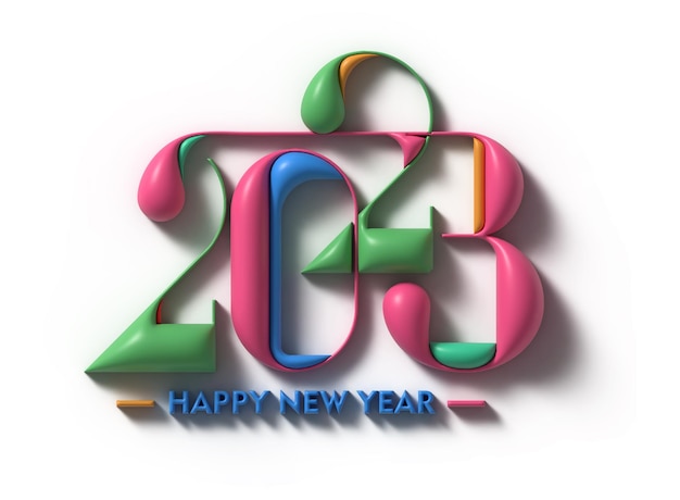 Foto 2023 happy new year 3d tekst typografie design element flyer poster wallpaper achtergrond.