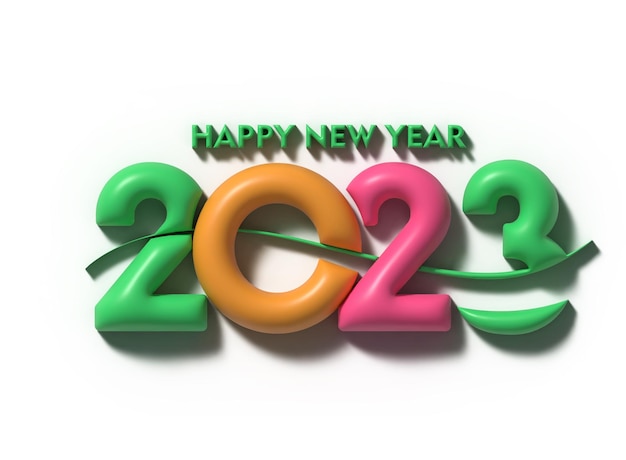 Photo 2023 happy new year 3d text typography design element flyer poster wallpaper background.