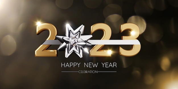 Photo 2023 happy new year background design golden 2023 happy new year lettering on black background 3d render illustration