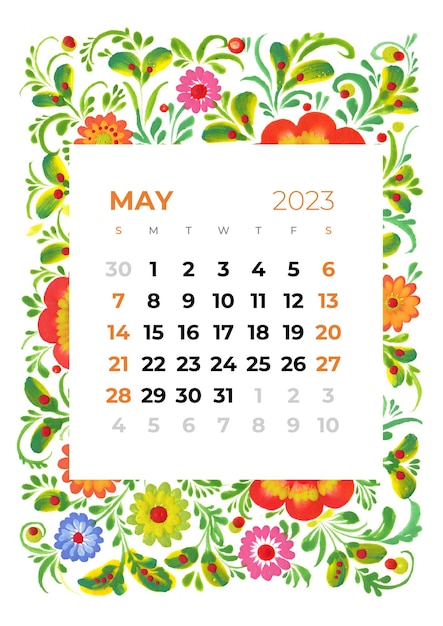 2023 jaar maandkalender illustratie van bloemen en bladeren, bloesem, florale achtergrond