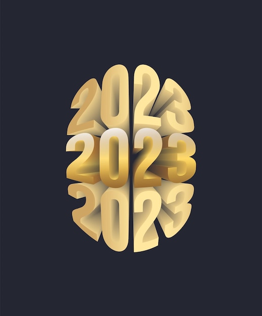 2023 jaar posterontwerp met gouden kleur in 3D-stijl. Banner voor vakantiegroeten