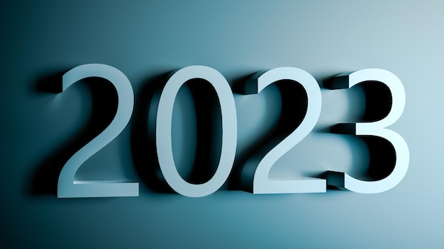 2023 metallic blue 2023 on a blue background with reflection Abstract 2023 3D render