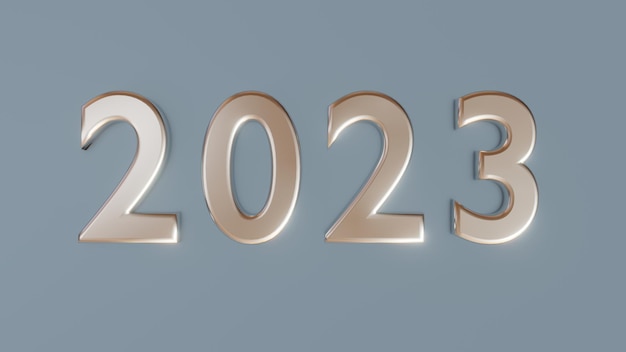 2023 nieuwjaar gouden metalen nummers, 3d render