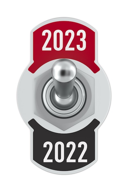 2023 Nieuwjaar Toggle switch op witte achtergrond Geïsoleerde 3D illustratie