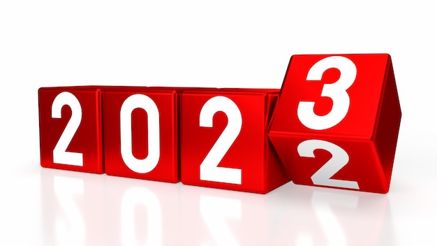 The 2023 number on red cube for new year or business concept 3d\
renderingxa