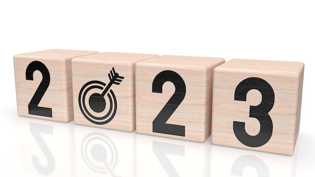 The 2023 number on wood cube for new year or business concept 3d rendering