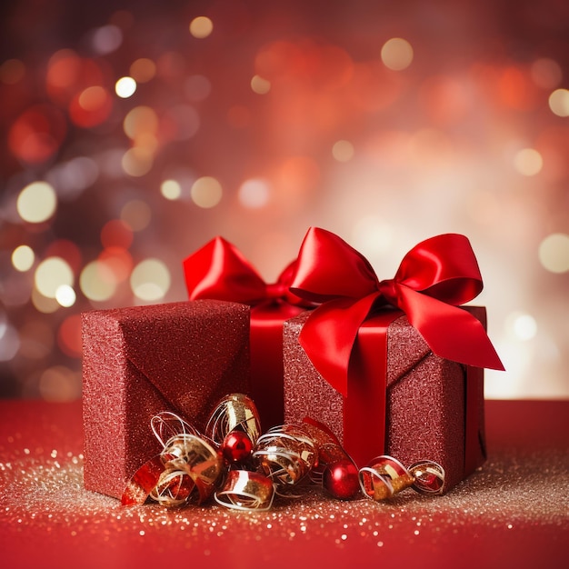 2023 금 리본 선물 보우 세트 크리스마스 장식  ⁇ 터와 함께 현실적인 빨간 선물 상자