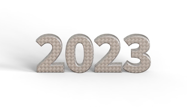 2023 symbol in aluminum flooring texture 3d-illustration