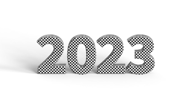 Символ 2023 года в текстуре шахматной доски автомобильных гонок 3d-иллюстрация