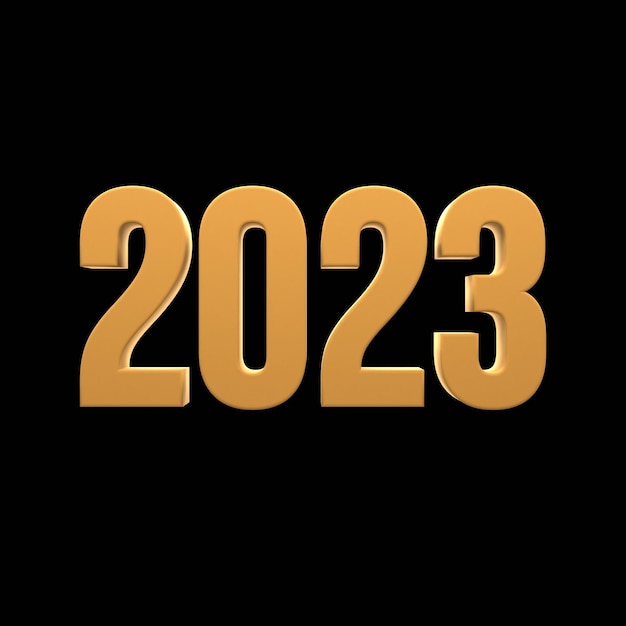 2023 tekstnummer 3d gouden kleur op zwarte geïsoleerde achtergrond. 3D illustratie geeft terug