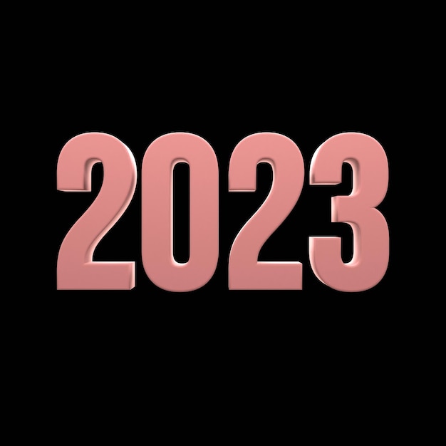 Фото 2023 текстовый номер 3d розового цвета на черном изолированном фоне. рендеринг 3d иллюстрации