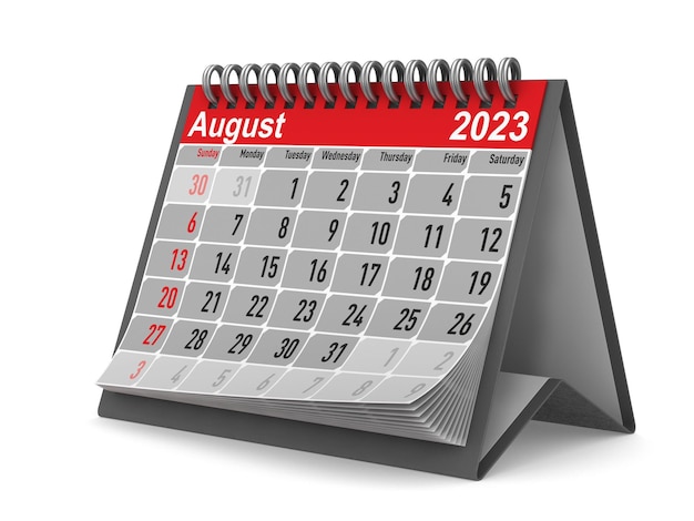 2023 year Calendar for August Isolated 3D illustration