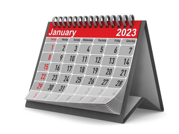 Calendario anno 2023 per gennaio illustrazione 3d isolata