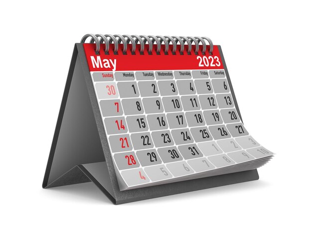 2023 year Calendar for May Isolated 3D illustration