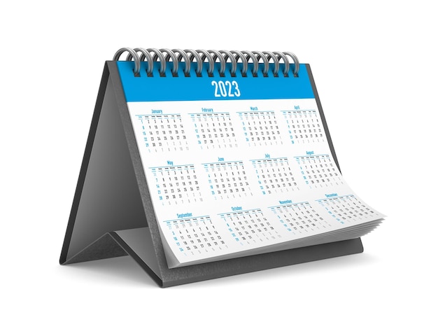 2023 year calendar on white background. Isolated 3D illustration