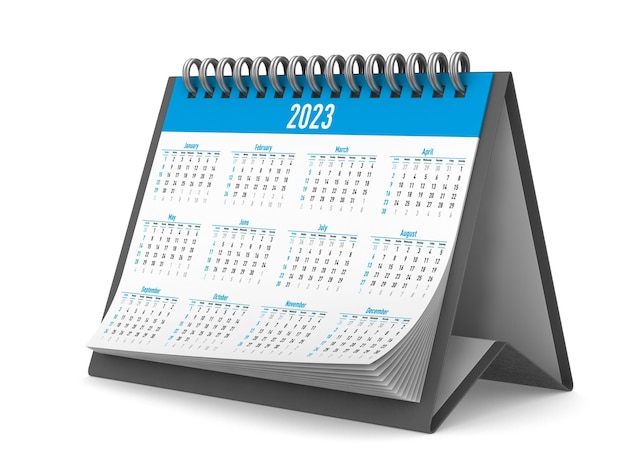 2023 year calendar on white background Isolated 3D illustration