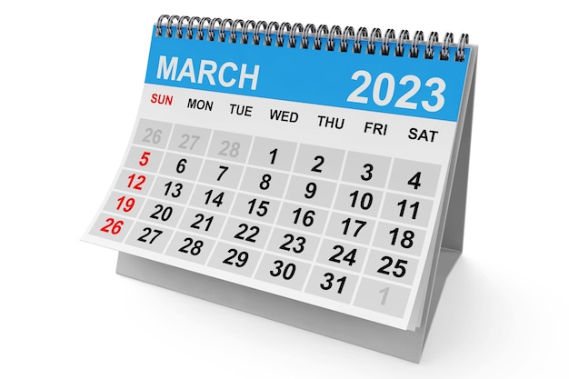 2023 Year March Calendar 3d Rendering