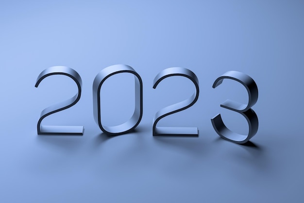 2023년 숫자 2023 개념 금속 수치 2023 벽지 3D 렌더링