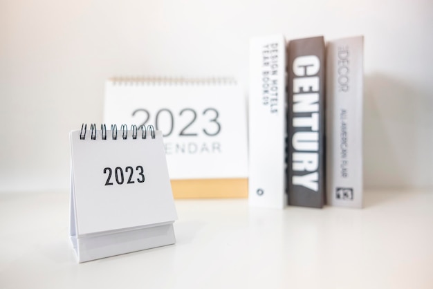 2023 zakelijke kalender op kantoortafel in nieuwjaarsdag Maak een werkplan voor het begin van het jaar Concept over Celebration Business Christmas New Year