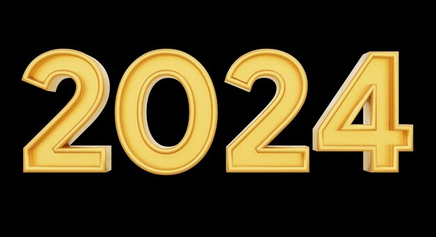 2024 3d tekst viering illustratie rendering vakantie concept Gouden tekst 2024