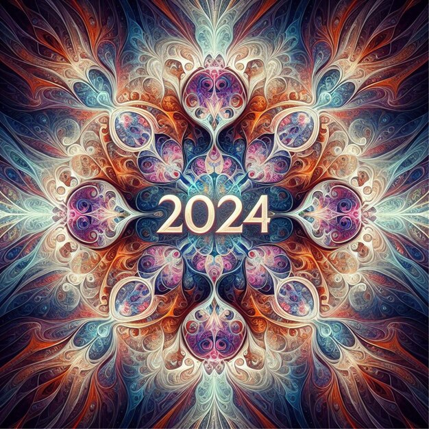 2024 abstract colorful year gradient vibrant dots optical illusion circle art design text