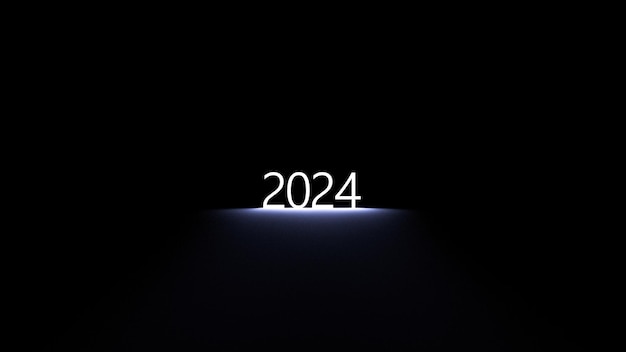 2024 abstract gloeiend neon nummer nummers een zwarte achtergrond vloer 2024 banner behang 3D render