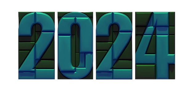 Foto 2024 alphabet number 3d render abstract vorm compositie neon gloed cyber punk kleur.