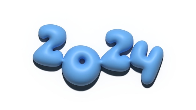 2024 Alphabet Number 3D Render Blue Bubble Ballon Effect. Het is een 3D-rendering van het alfabet nummer 2024.