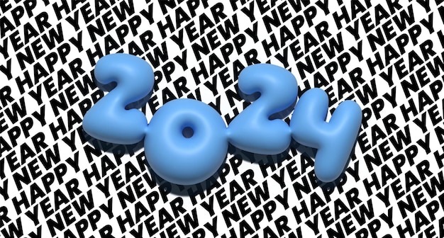 2024 Alphabet Number 3D Render Blue Bubble Ballon Effect. Het is een 3D-rendering van het alfabet nummer 2024.