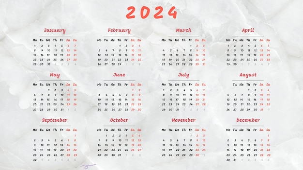 2024 Annual Calendar Beautiful Printable Design