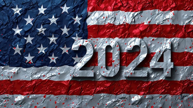 2024 on the background of the flag of the United States of America